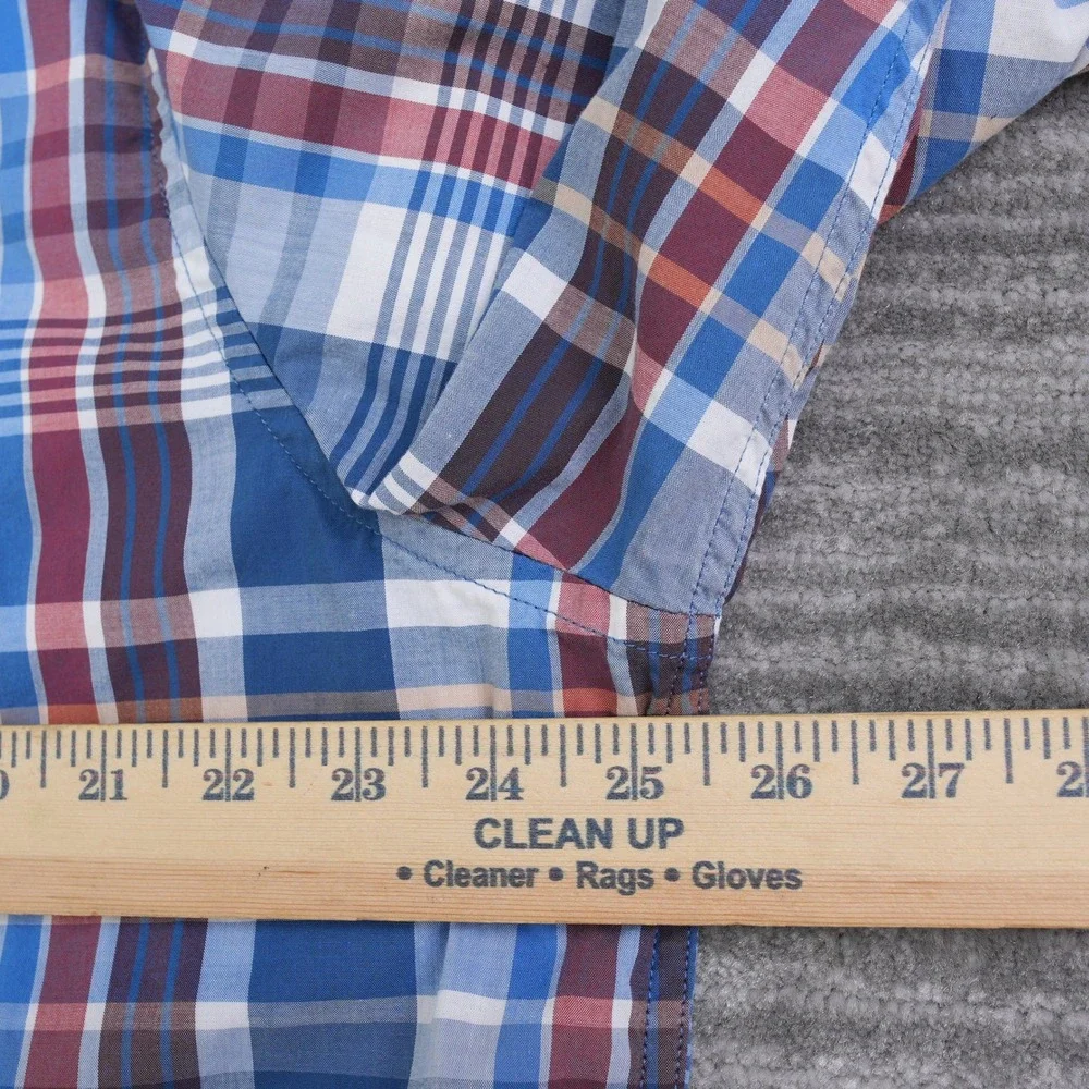 Banana Republic Mens XL Blue Red Plaid Stretch‎ Soft Wash Standard Fit Shirt